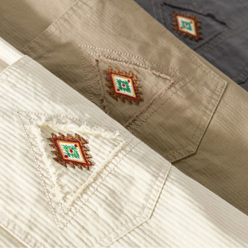 Camicia da uomo in cotone a maniche lunghe con colletto rialzato, Buddha Stones Fall Triangle Rhombus, tasca decorativa con bottoni - image 25