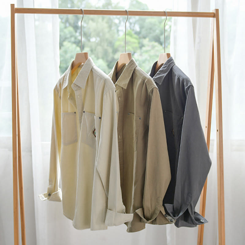 Camicia da uomo in cotone a maniche lunghe con colletto rialzato, Buddha Stones Fall Triangle Rhombus, tasca decorativa con bottoni - image 21