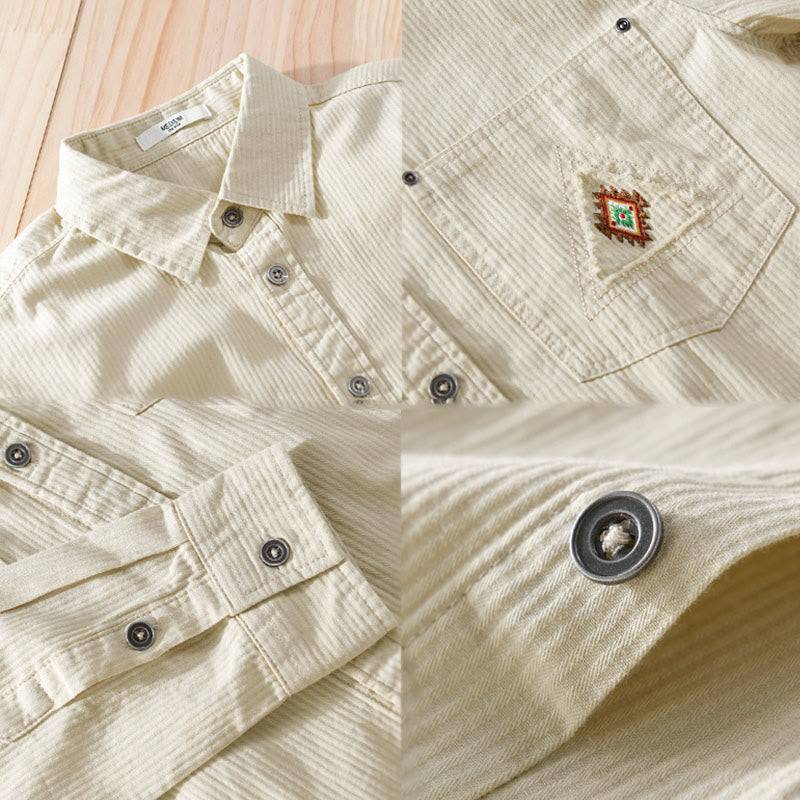 Camicia da uomo in cotone a maniche lunghe con colletto rialzato, Buddha Stones Fall Triangle Rhombus, tasca decorativa con bottoni - image 13