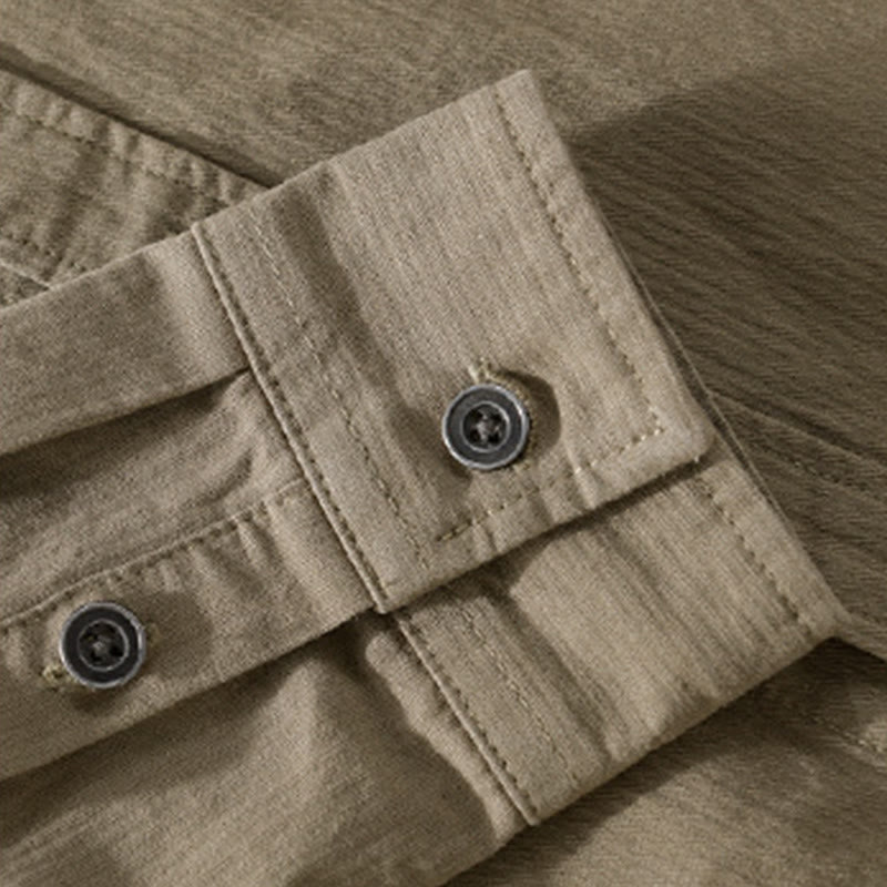 Camicia da uomo in cotone a maniche lunghe con colletto rialzato, Buddha Stones Fall Triangle Rhombus, tasca decorativa con bottoni - image 20