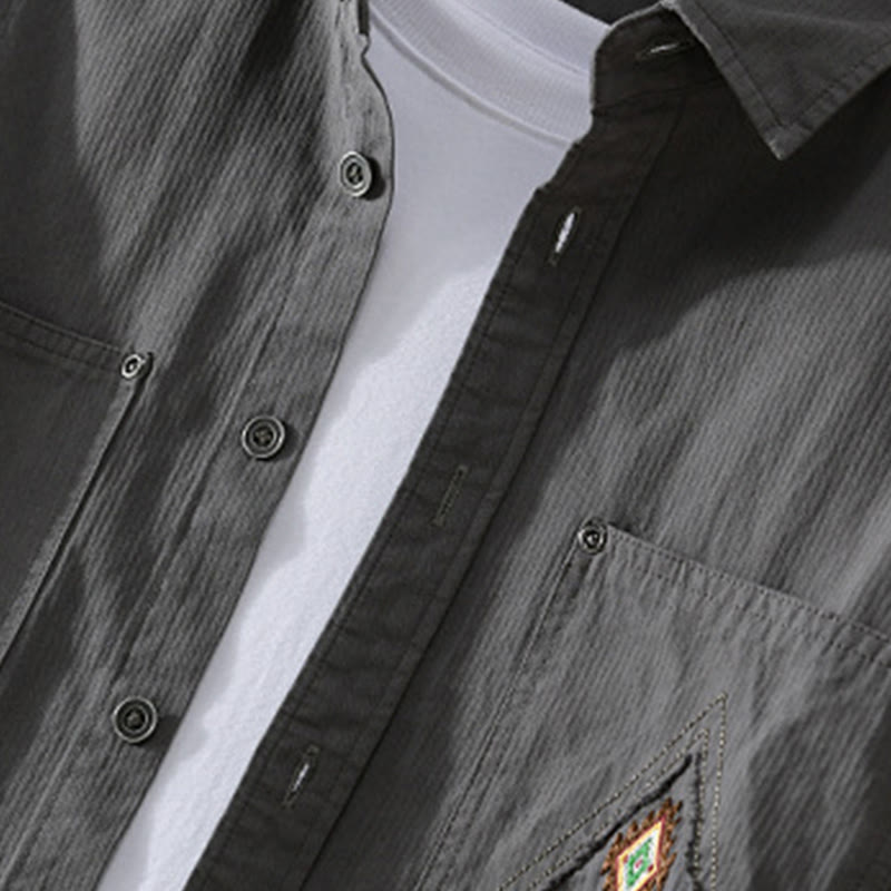 Camicia da uomo in cotone a maniche lunghe con colletto rialzato, Buddha Stones Fall Triangle Rhombus, tasca decorativa con bottoni - image 2