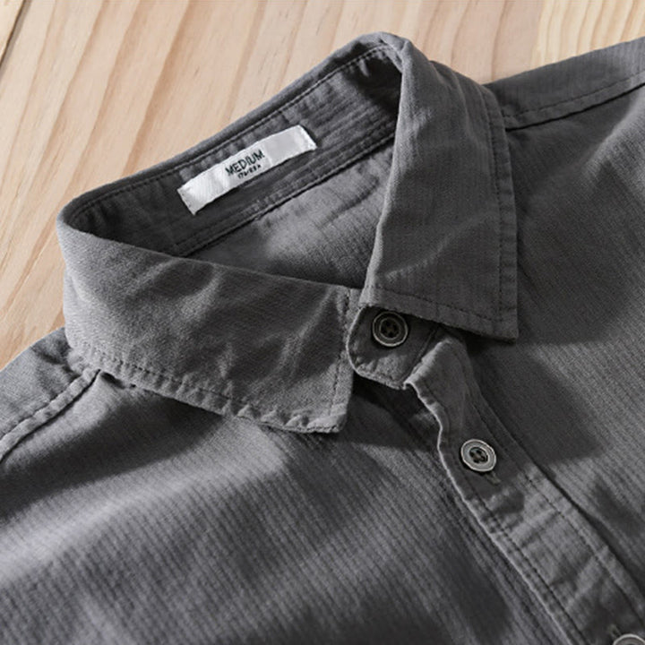 Camicia da uomo in cotone a maniche lunghe con colletto rialzato, Buddha Stones Fall Triangle Rhombus, tasca decorativa con bottoni - image 1