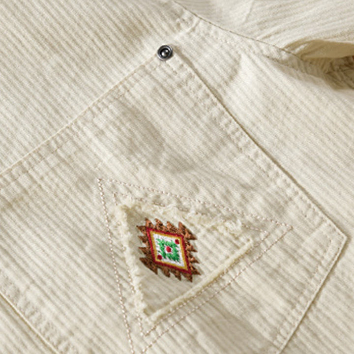 Camicia da uomo in cotone a maniche lunghe con colletto rialzato, Buddha Stones Fall Triangle Rhombus, tasca decorativa con bottoni - image 10