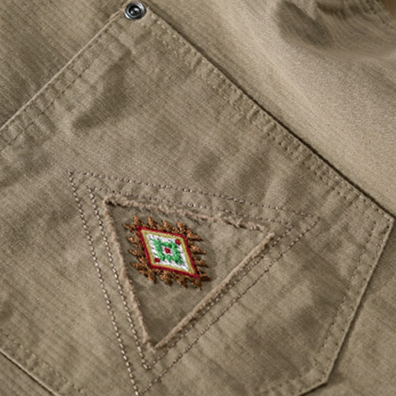 Camicia da uomo in cotone a maniche lunghe con colletto rialzato, Buddha Stones Fall Triangle Rhombus, tasca decorativa con bottoni - image 18