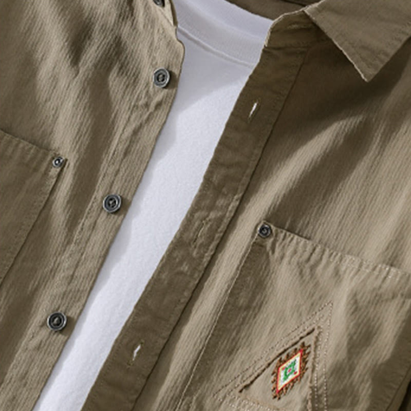 Camicia da uomo in cotone a maniche lunghe con colletto rialzato, Buddha Stones Fall Triangle Rhombus, tasca decorativa con bottoni - image 17