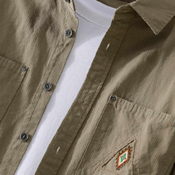 Camicia da uomo in cotone a maniche lunghe con colletto rialzato, Buddha Stones Fall Triangle Rhombus, tasca decorativa con bottoni - image 17