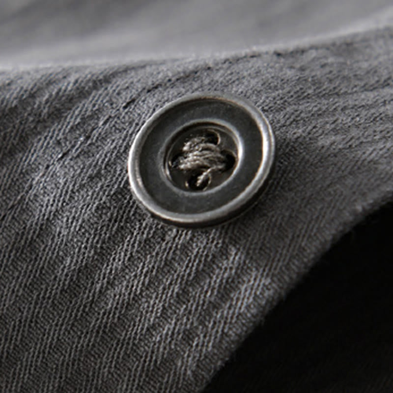 Camicia da uomo in cotone a maniche lunghe con colletto rialzato, Buddha Stones Fall Triangle Rhombus, tasca decorativa con bottoni - image 4