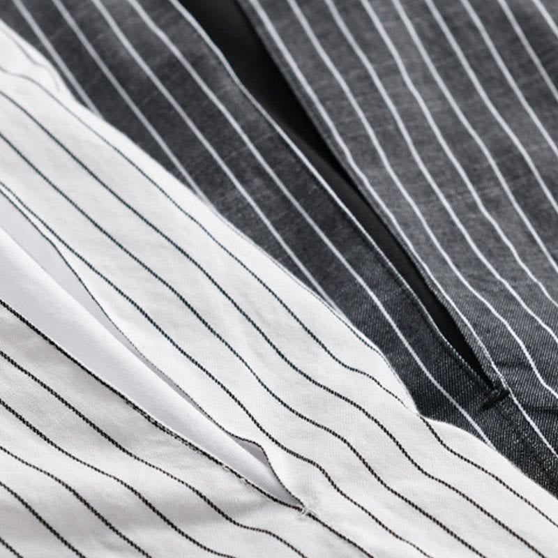 Camicia da uomo in cotone a maniche lunghe con colletto rialzato e righe 2 in 1 Buddha Stones Fall - image 18