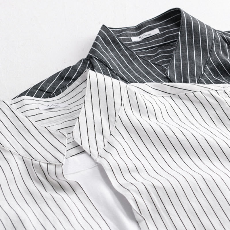 Camicia da uomo in cotone a maniche lunghe con colletto rialzato e righe 2 in 1 Buddha Stones Fall - image 17