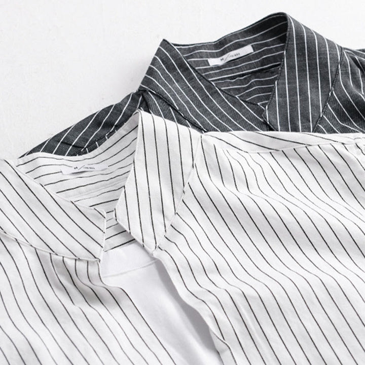 Camicia da uomo in cotone a maniche lunghe con colletto rialzato e righe 2 in 1 Buddha Stones Fall - image 17