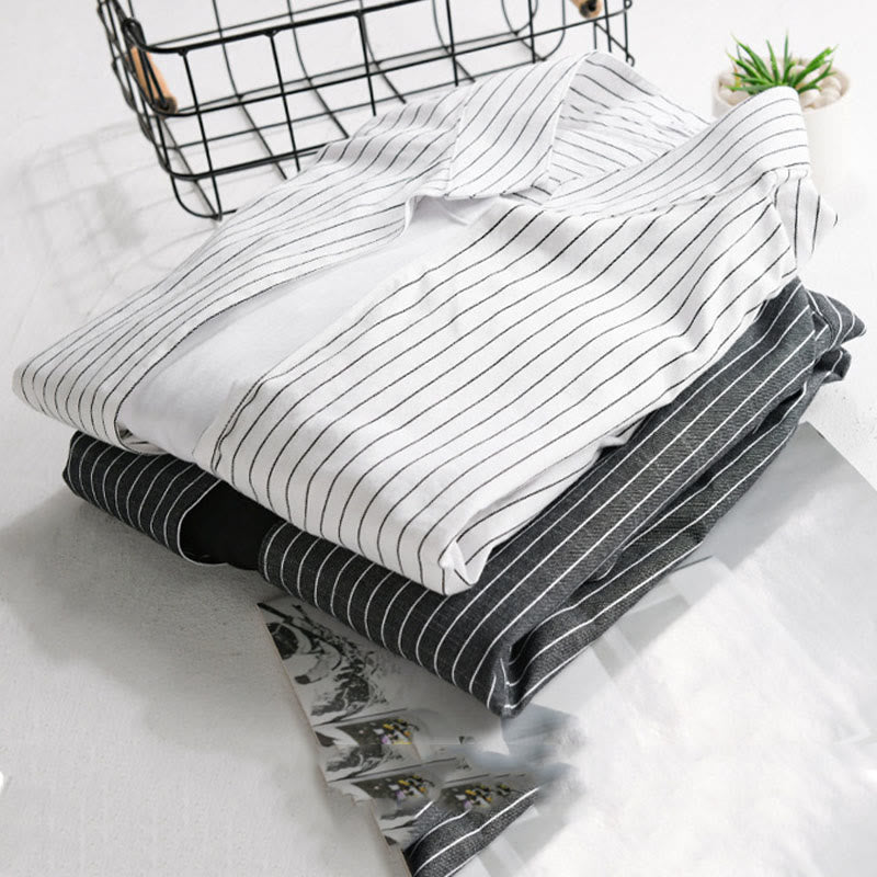 Camicia da uomo in cotone a maniche lunghe con colletto rialzato e righe 2 in 1 Buddha Stones Fall - image 16