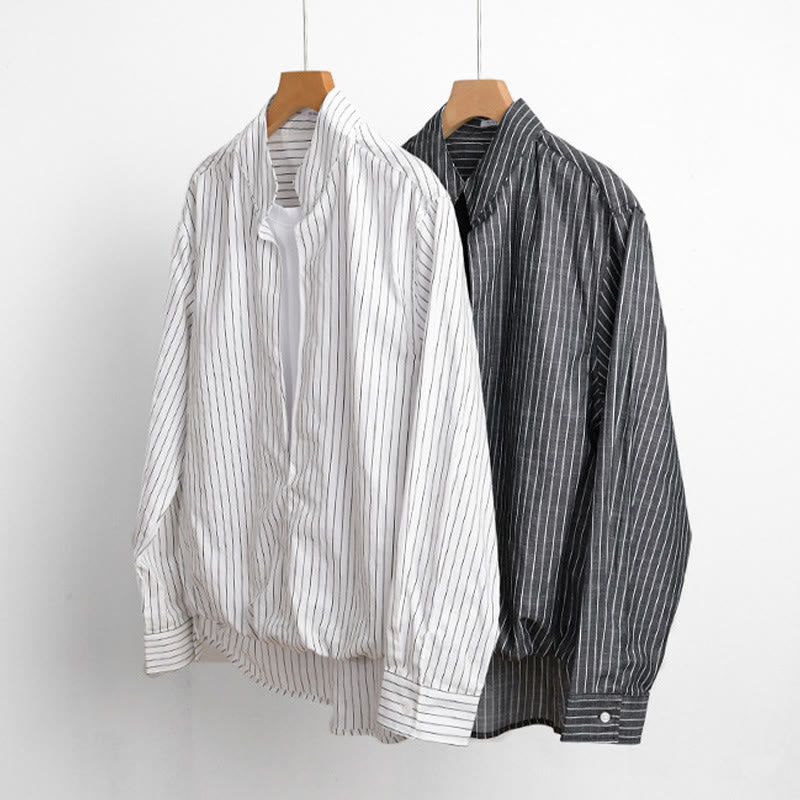 Camicia da uomo in cotone a maniche lunghe con colletto rialzato e righe 2 in 1 Buddha Stones Fall - image 15