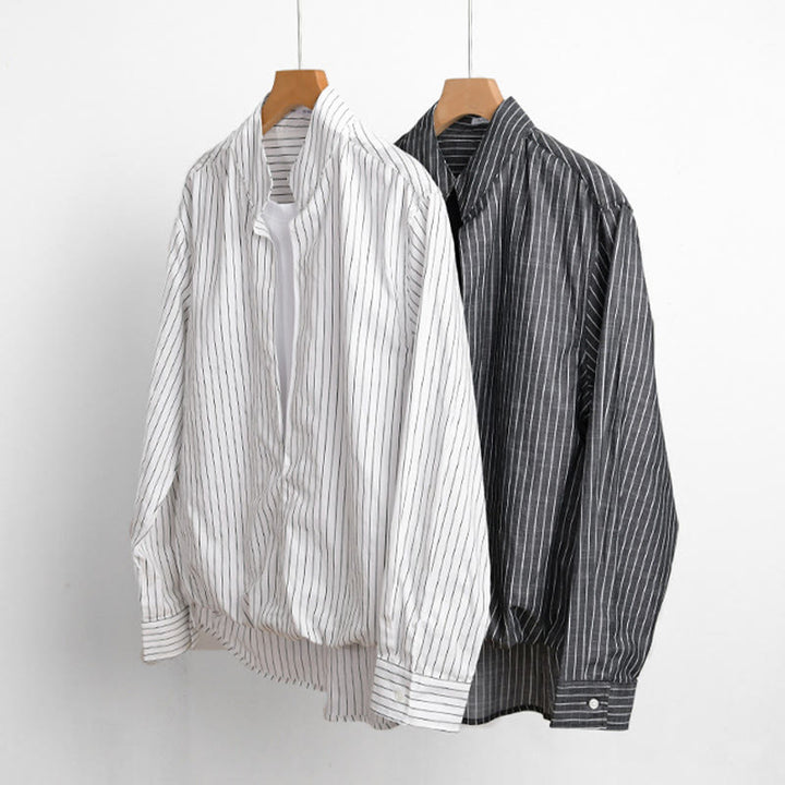 Camicia da uomo in cotone a maniche lunghe con colletto rialzato e righe 2 in 1 Buddha Stones Fall - image 15