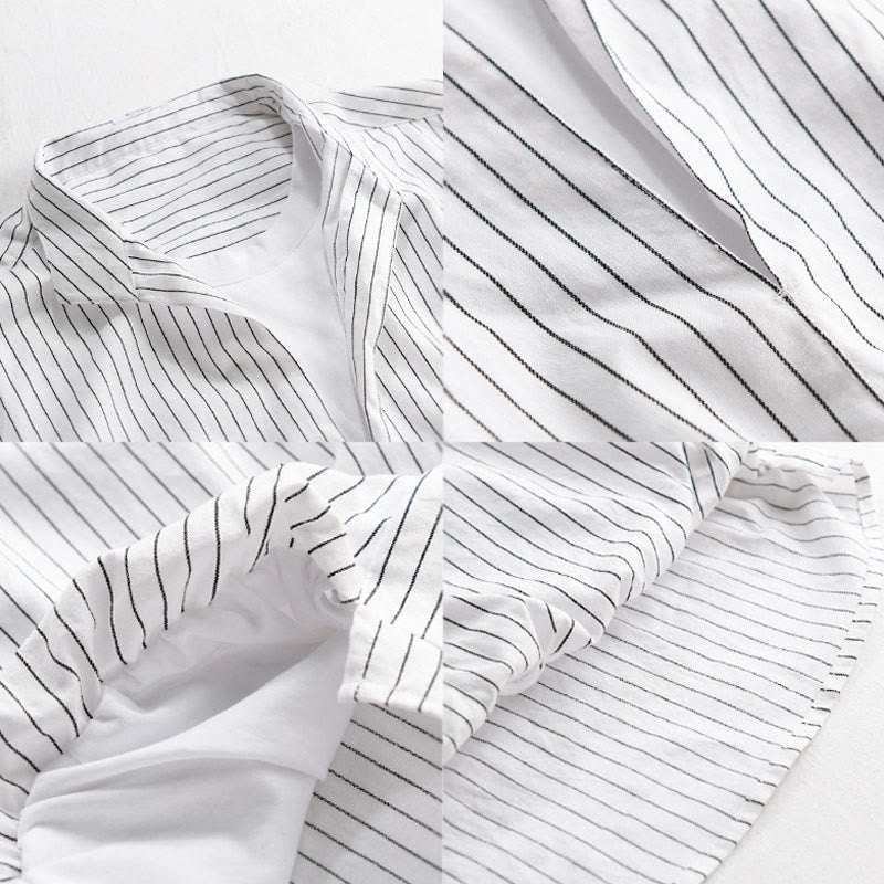 Camicia da uomo in cotone a maniche lunghe con colletto rialzato e righe 2 in 1 Buddha Stones Fall - image 3