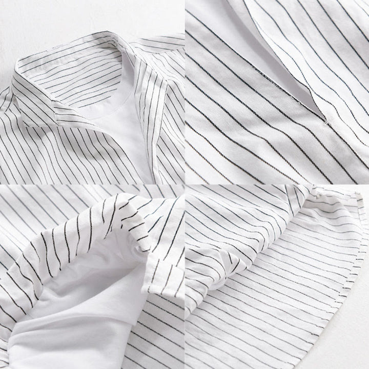 Camicia da uomo in cotone a maniche lunghe con colletto rialzato e righe 2 in 1 Buddha Stones Fall - image 3