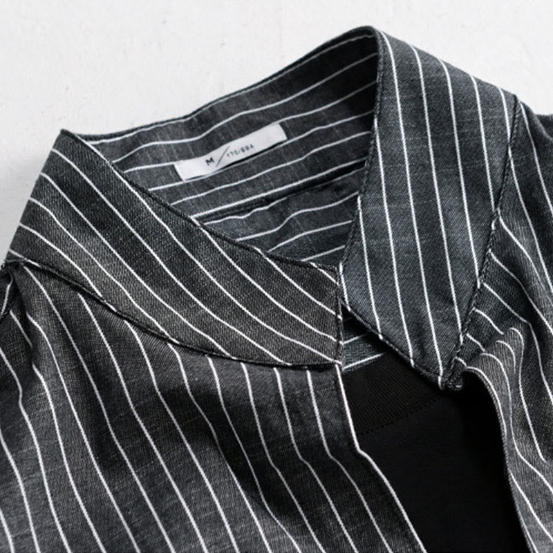 Camicia da uomo in cotone a maniche lunghe con colletto rialzato e righe 2 in 1 Buddha Stones Fall - image 11