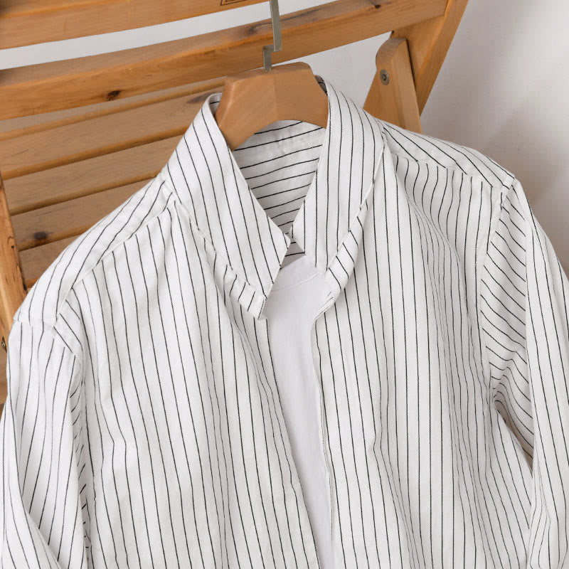 Camicia da uomo in cotone a maniche lunghe con colletto rialzato e righe 2 in 1 Buddha Stones Fall - image 2