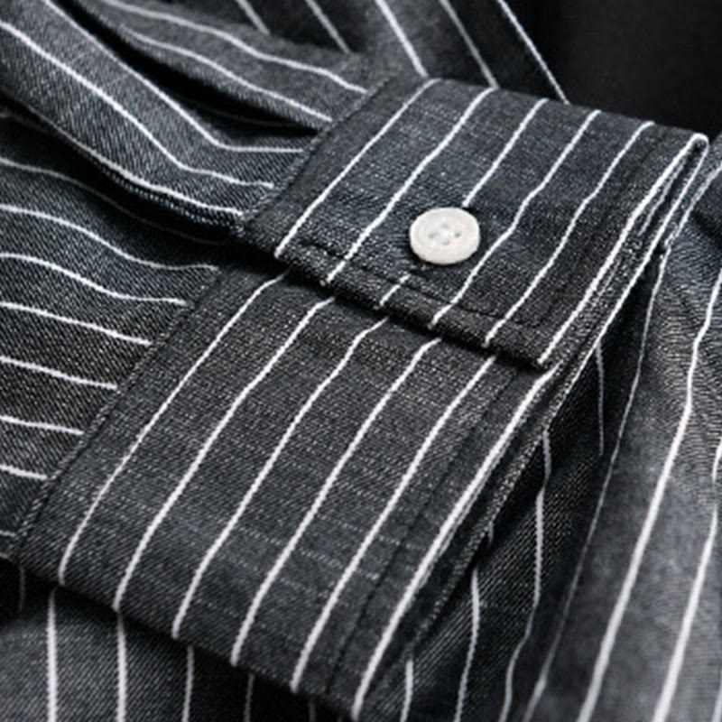 Camicia da uomo in cotone a maniche lunghe con colletto rialzato e righe 2 in 1 Buddha Stones Fall - image 14