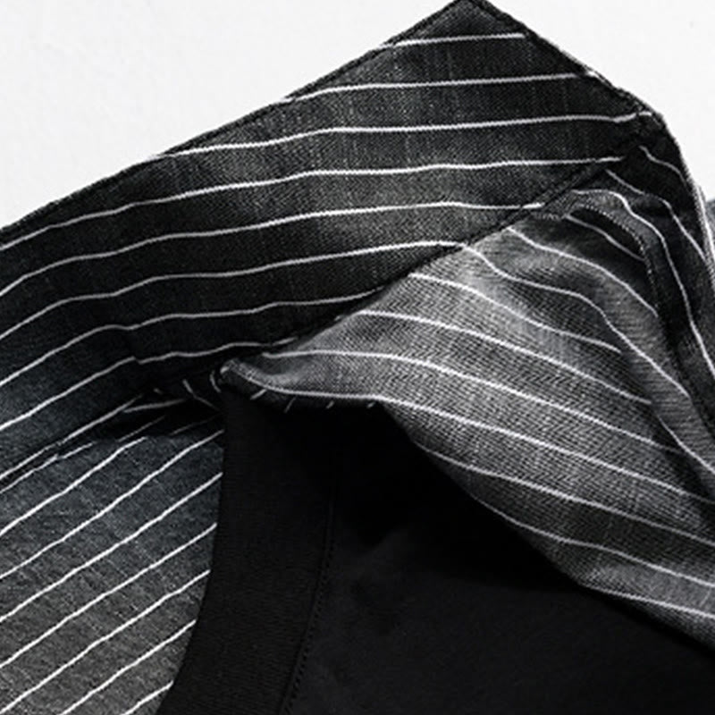 Camicia da uomo in cotone a maniche lunghe con colletto rialzato e righe 2 in 1 Buddha Stones Fall - image 13