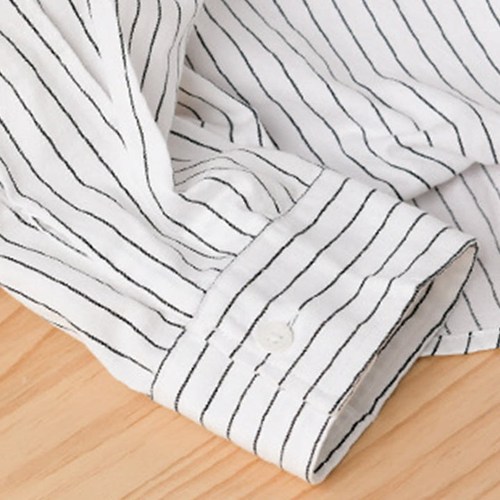 Camicia da uomo in cotone a maniche lunghe con colletto rialzato e righe 2 in 1 Buddha Stones Fall - image 8