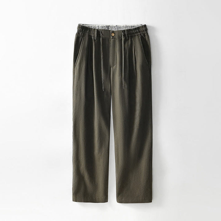 Pantaloni larghi da uomo in lino con coulisse e cerniera, modello Buddha Stones Fall Solid, con tasche - Oliva - US/UK/AU44, EU54 (4XL) - image 14