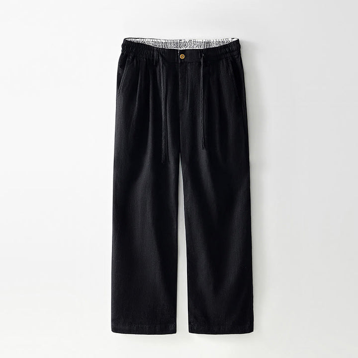 Pantaloni larghi da uomo in lino con coulisse e cerniera, modello Buddha Stones Fall Solid, con tasche - Nero - US/UK/AU44, EU54 (4XL) - image 9