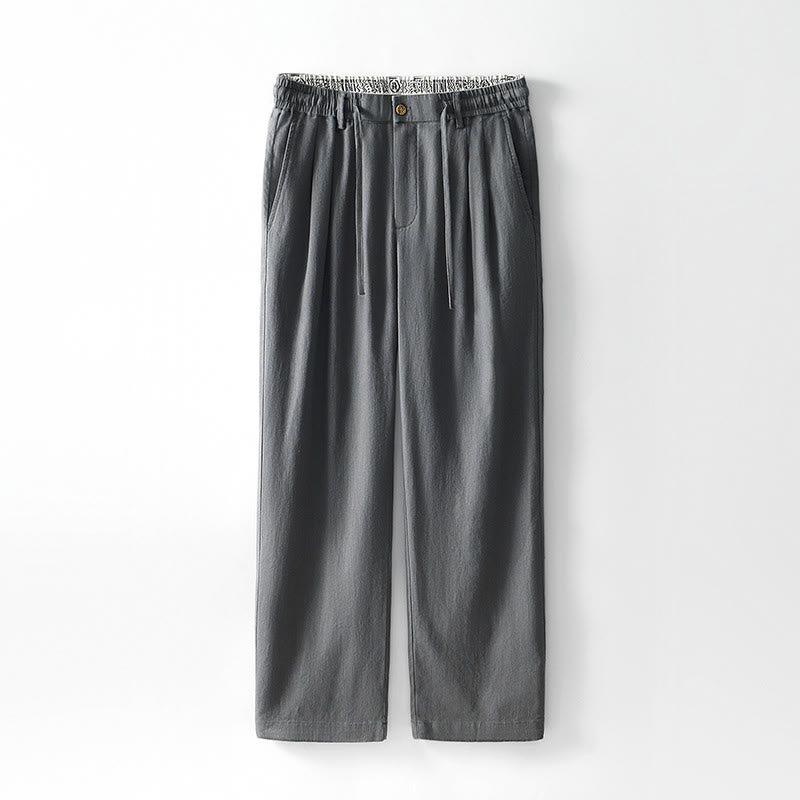 Pantaloni larghi da uomo in lino con coulisse e cerniera, modello Buddha Stones Fall Solid, con tasche - Grigio - US/UK/AU44, EU54 (4XL) - image 0