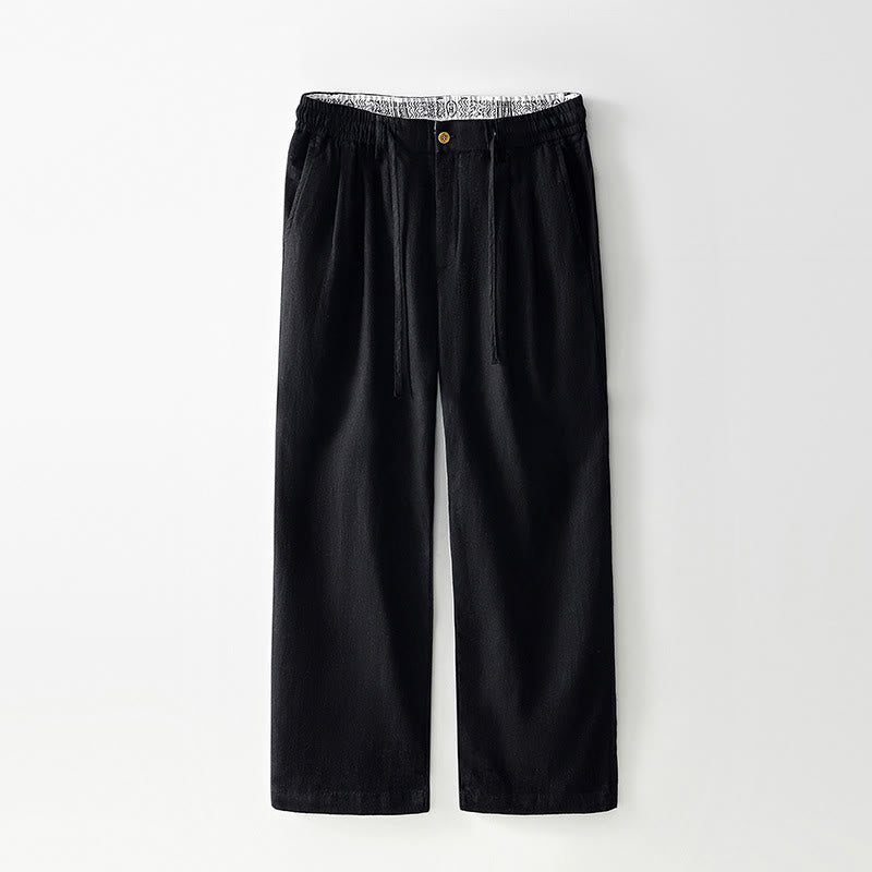 Pantaloni larghi da uomo in lino con coulisse e cerniera, modello Buddha Stones Fall Solid, con tasche - Nero - US/UK/AU44, EU54 (4XL) - image 9