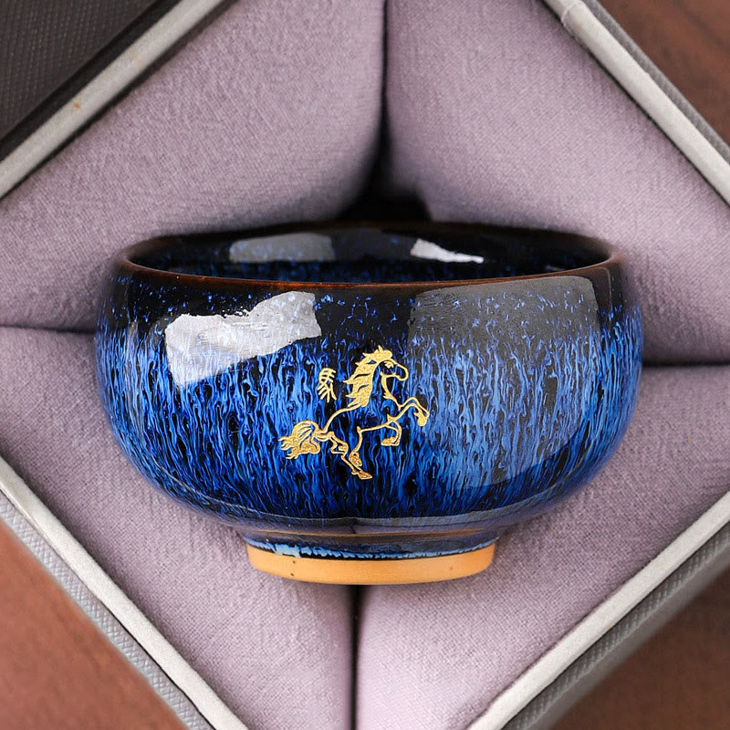 Tazza da tè in ceramica con Buddha Stones, zodiaco cinese, anno del cavallo, tazza da tè Kung Fu, 135 ml - Cavallo 7,5 cm*4,8 cm*135 ml - image 0