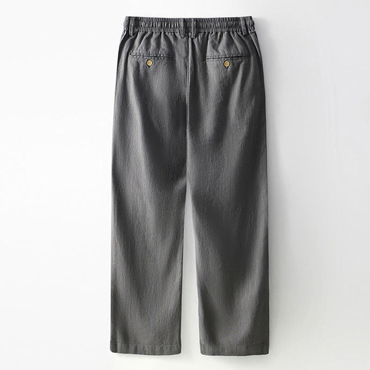 Pantaloni larghi da uomo in lino con coulisse e cerniera, modello Buddha Stones Fall Solid, con tasche - image 1