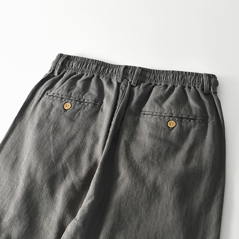 Pantaloni larghi da uomo in lino con coulisse e cerniera, modello Buddha Stones Fall Solid, con tasche - image 3