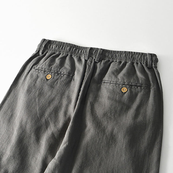 Pantaloni larghi da uomo in lino con coulisse e cerniera, modello Buddha Stones Fall Solid, con tasche - image 3