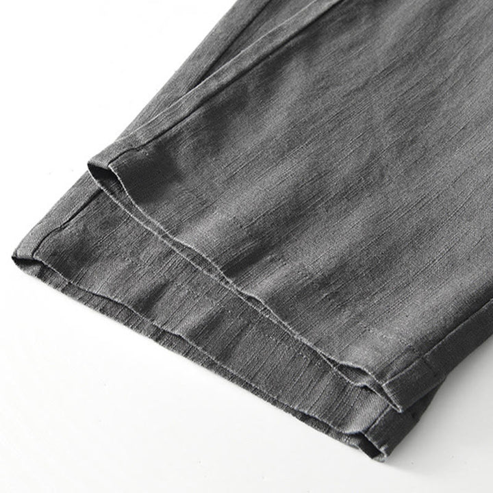 Pantaloni larghi da uomo in lino con coulisse e cerniera, modello Buddha Stones Fall Solid, con tasche - image 8