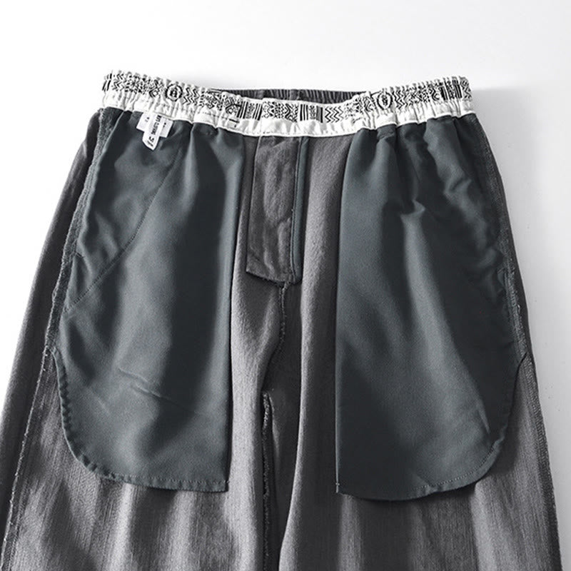 Pantaloni larghi da uomo in lino con coulisse e cerniera, modello Buddha Stones Fall Solid, con tasche - image 7