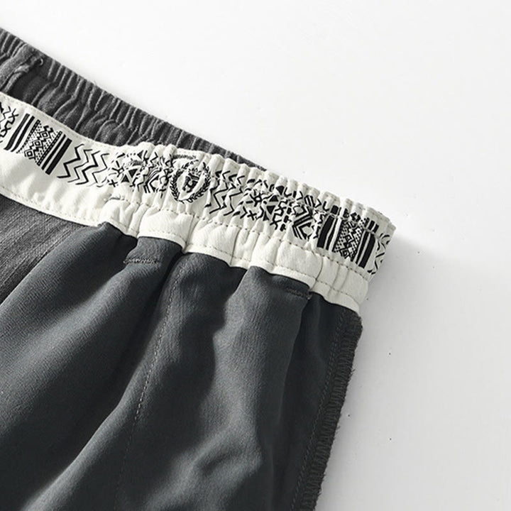 Pantaloni larghi da uomo in lino con coulisse e cerniera, modello Buddha Stones Fall Solid, con tasche - image 5