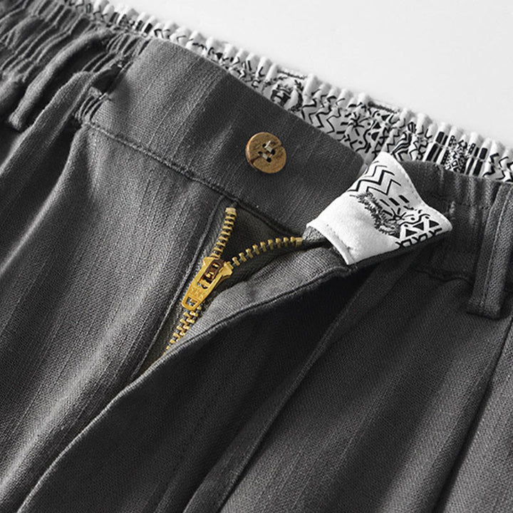 Pantaloni larghi da uomo in lino con coulisse e cerniera, modello Buddha Stones Fall Solid, con tasche - image 4