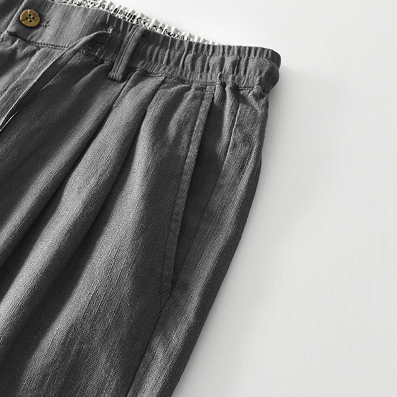 Pantaloni larghi da uomo in lino con coulisse e cerniera, modello Buddha Stones Fall Solid, con tasche - image 6