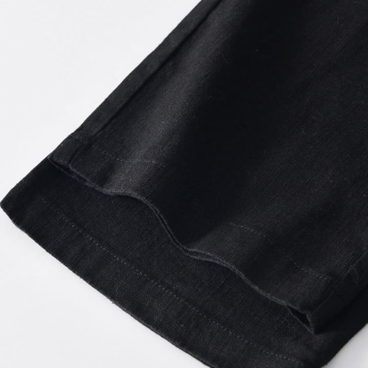 Pantaloni larghi da uomo in lino con coulisse e cerniera, modello Buddha Stones Fall Solid, con tasche - image 13