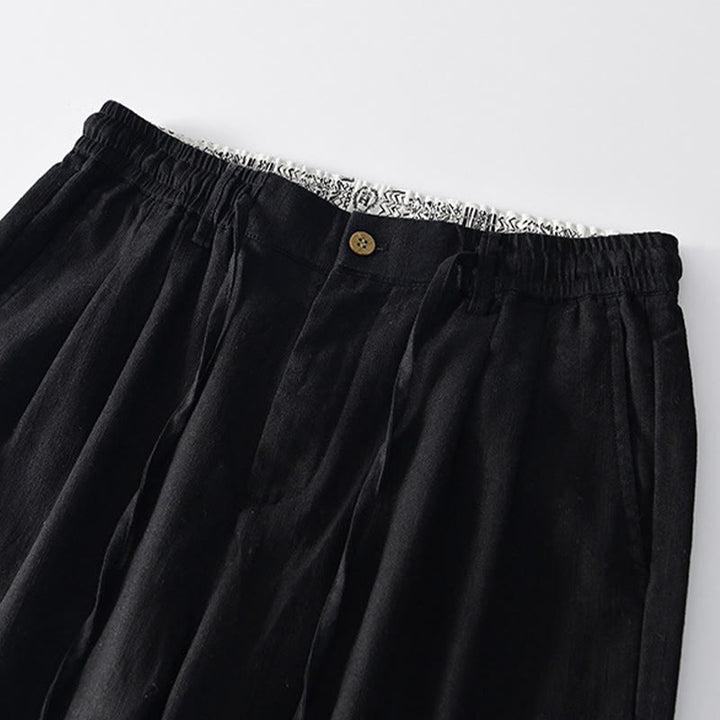 Pantaloni larghi da uomo in lino con coulisse e cerniera, modello Buddha Stones Fall Solid, con tasche - image 10