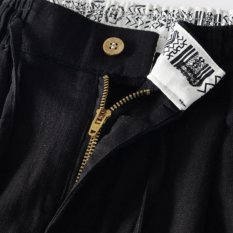 Pantaloni larghi da uomo in lino con coulisse e cerniera, modello Buddha Stones Fall Solid, con tasche - image 12