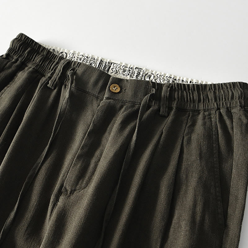 Pantaloni larghi da uomo in lino con coulisse e cerniera, modello Buddha Stones Fall Solid, con tasche - image 15