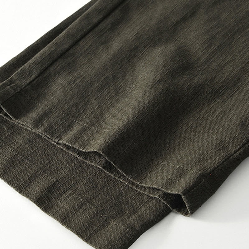 Pantaloni larghi da uomo in lino con coulisse e cerniera, modello Buddha Stones Fall Solid, con tasche - image 19