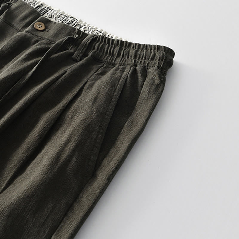 Pantaloni larghi da uomo in lino con coulisse e cerniera, modello Buddha Stones Fall Solid, con tasche - image 17