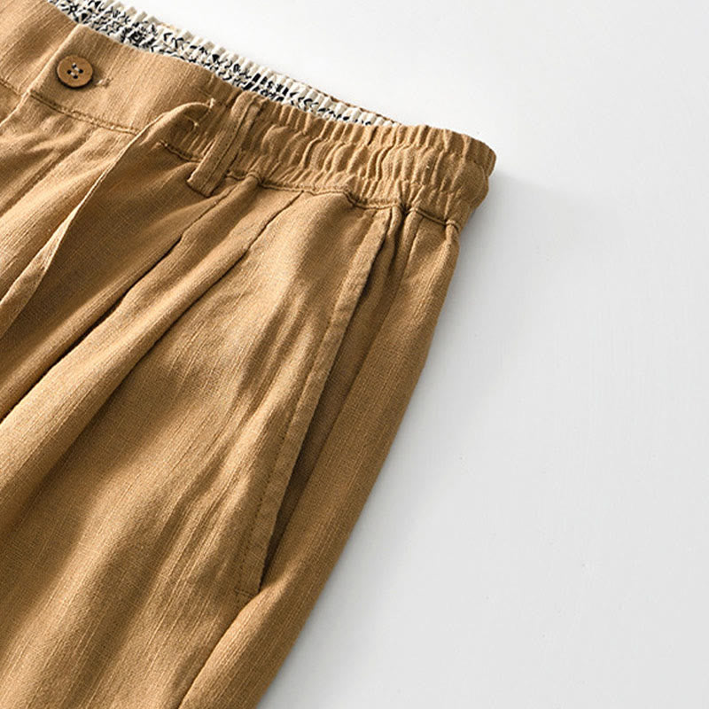 Pantaloni larghi da uomo in lino con coulisse e cerniera, modello Buddha Stones Fall Solid, con tasche - image 22