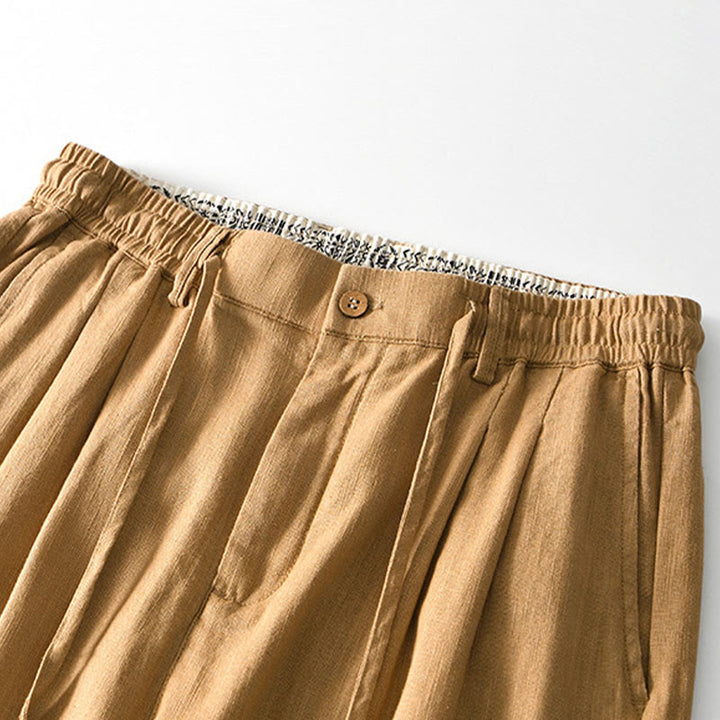 Pantaloni larghi da uomo in lino con coulisse e cerniera, modello Buddha Stones Fall Solid, con tasche - image 21