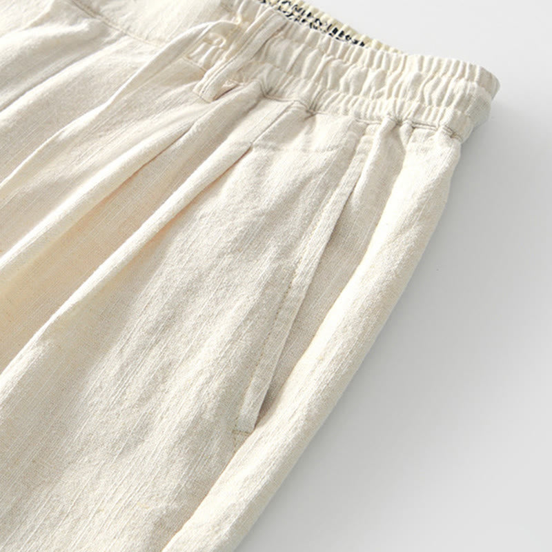 Pantaloni larghi da uomo in lino con coulisse e cerniera, modello Buddha Stones Fall Solid, con tasche - image 29