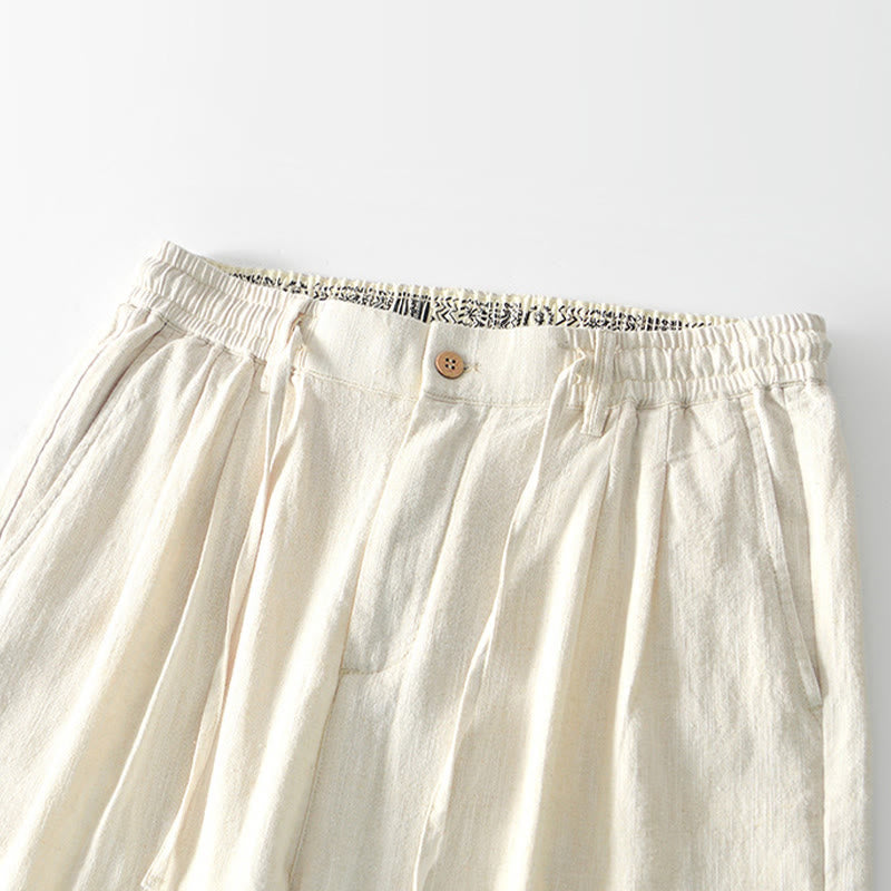 Pantaloni larghi da uomo in lino con coulisse e cerniera, modello Buddha Stones Fall Solid, con tasche - image 26
