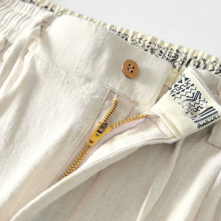 Pantaloni larghi da uomo in lino con coulisse e cerniera, modello Buddha Stones Fall Solid, con tasche - image 28