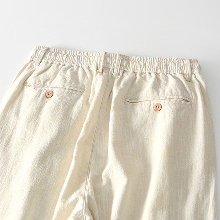 Pantaloni larghi da uomo in lino con coulisse e cerniera, modello Buddha Stones Fall Solid, con tasche - image 27