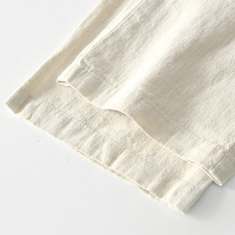 Pantaloni larghi da uomo in lino con coulisse e cerniera, modello Buddha Stones Fall Solid, con tasche - image 30